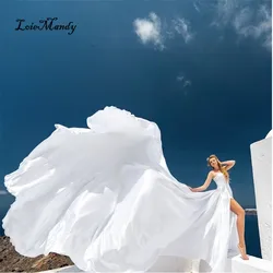 Corset Style White Flying Evening Dresses Long Train Sweetheart Santorini Photoshoot Dress For Women Flowy Engagement Prom Dress