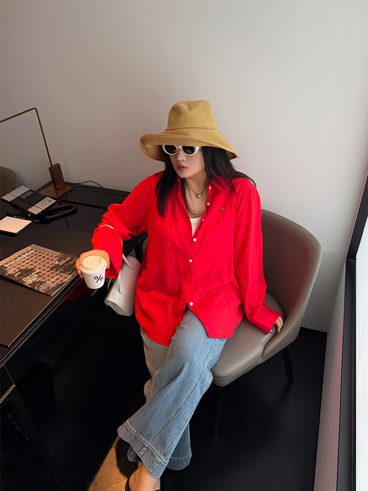 

Ретро-рубашка большого размера для женщин, приятная к телу, в простом повседневном стиле, модель Pencil XiaoXin, новая коллекция, винтажная, с длинным рукавом