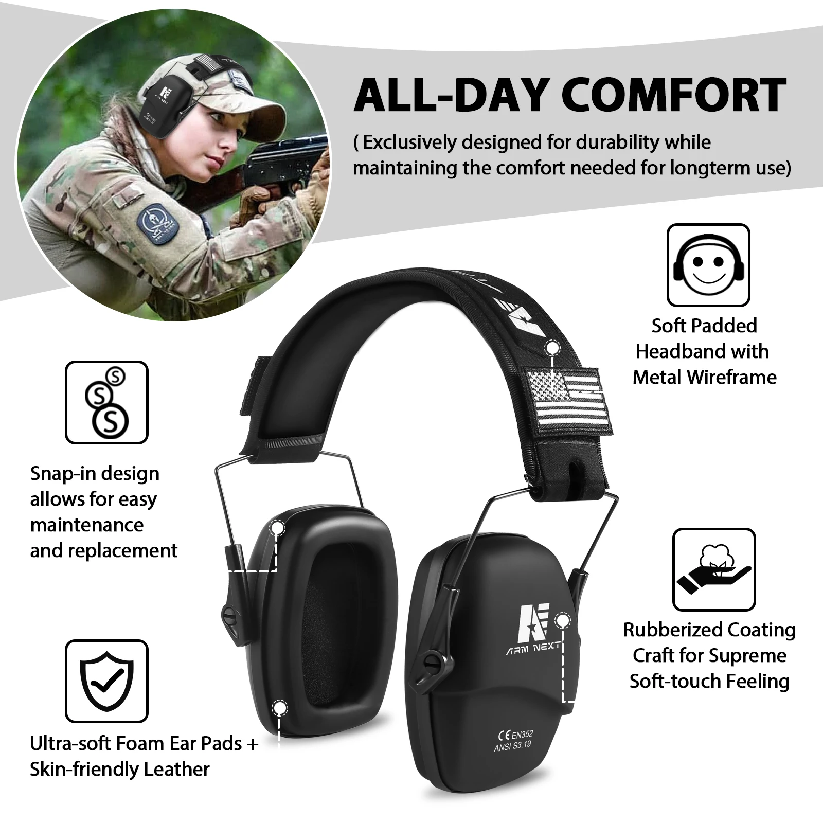 Arm próximo v30 fone de ouvido tático proteção auditiva tiro fones para caça audição earmuff redução ruído 25db earmuffs