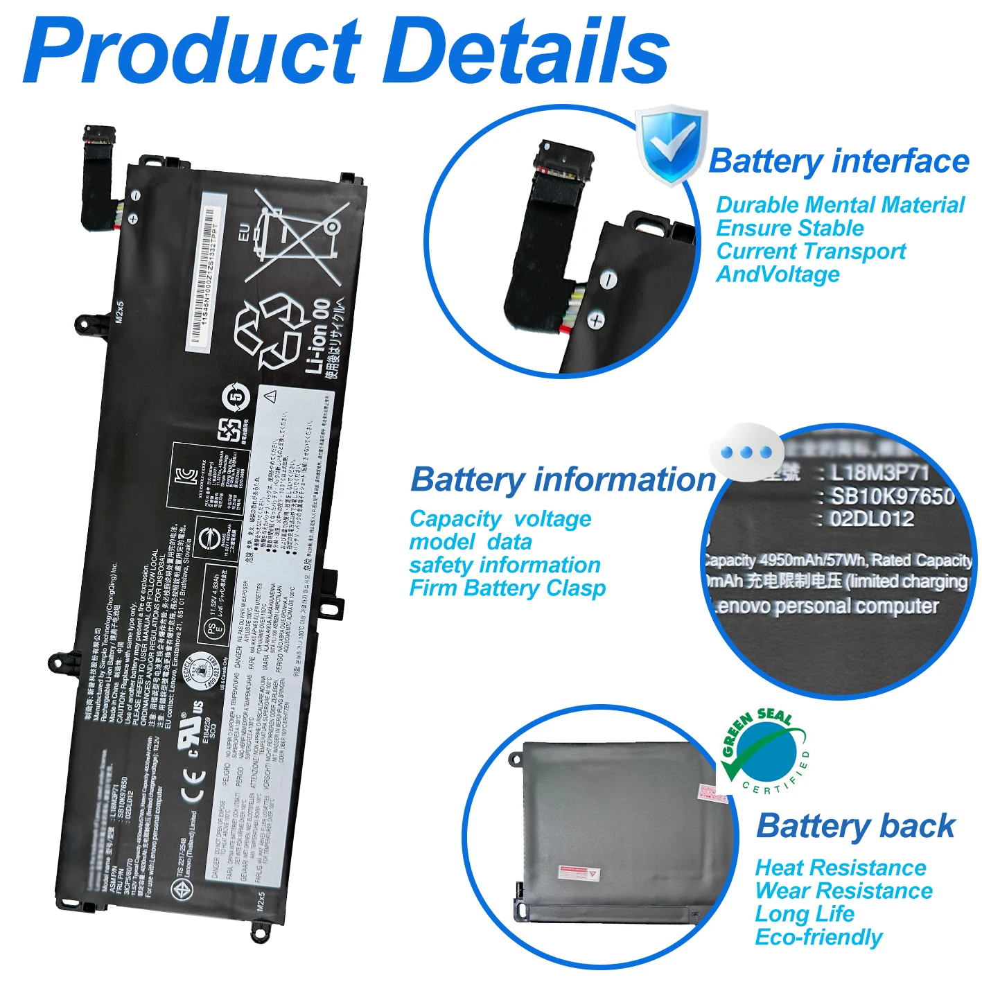 New L18M3P71 Laptop Battery For Lenovo ThinkPad T590 P53S T15 P15s Gen1 Gen2 Replace L18L3P71 L18S3P71 02DL011 02DL012 57Wh
