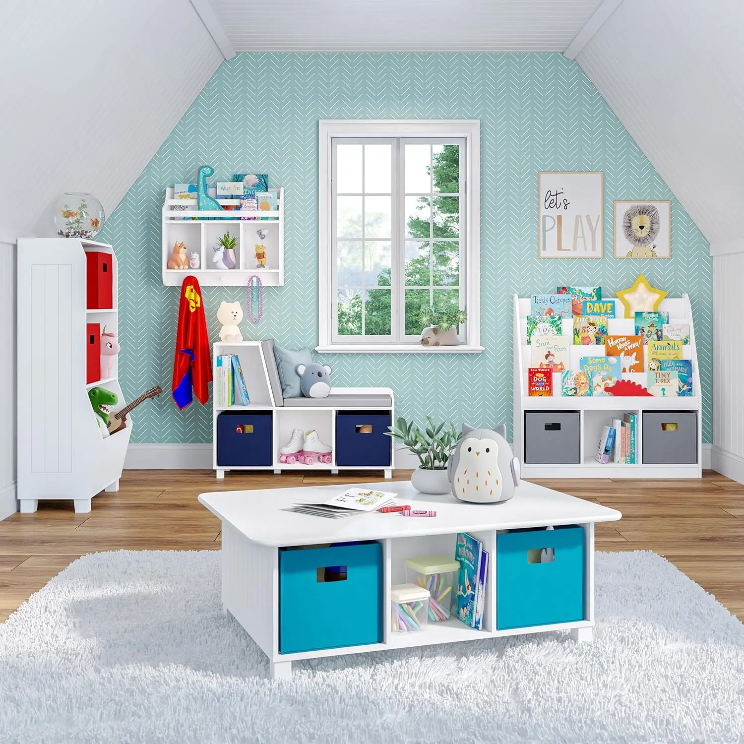 Mesa de atividades infantil com 6 cubbies de armazenamento, caixas dobráveis, mesa de artesanato ou trem, design para área de lazer, organização de brinquedos