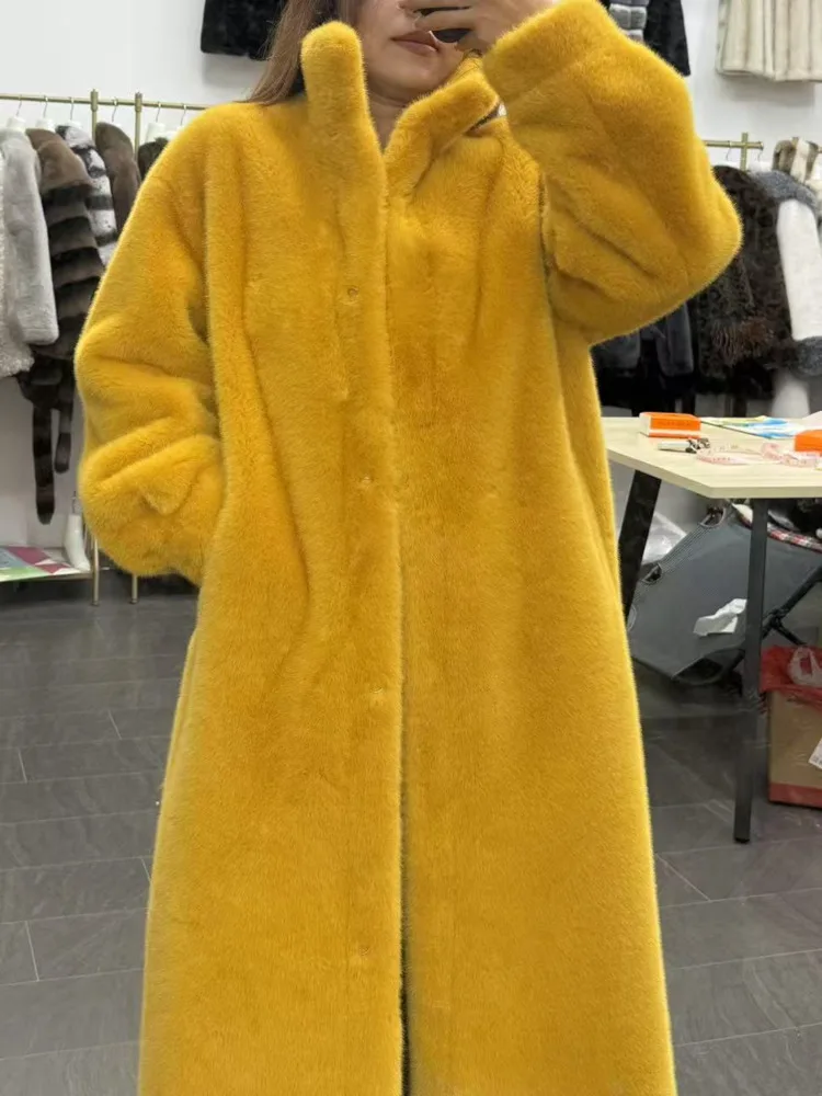 ZMEENNA vrouwen Lange Nepbontjas Winter Geel Pluche Oversized Jas Warme Bovenkleding Chic Zacht Shaggy Vest ZM3727