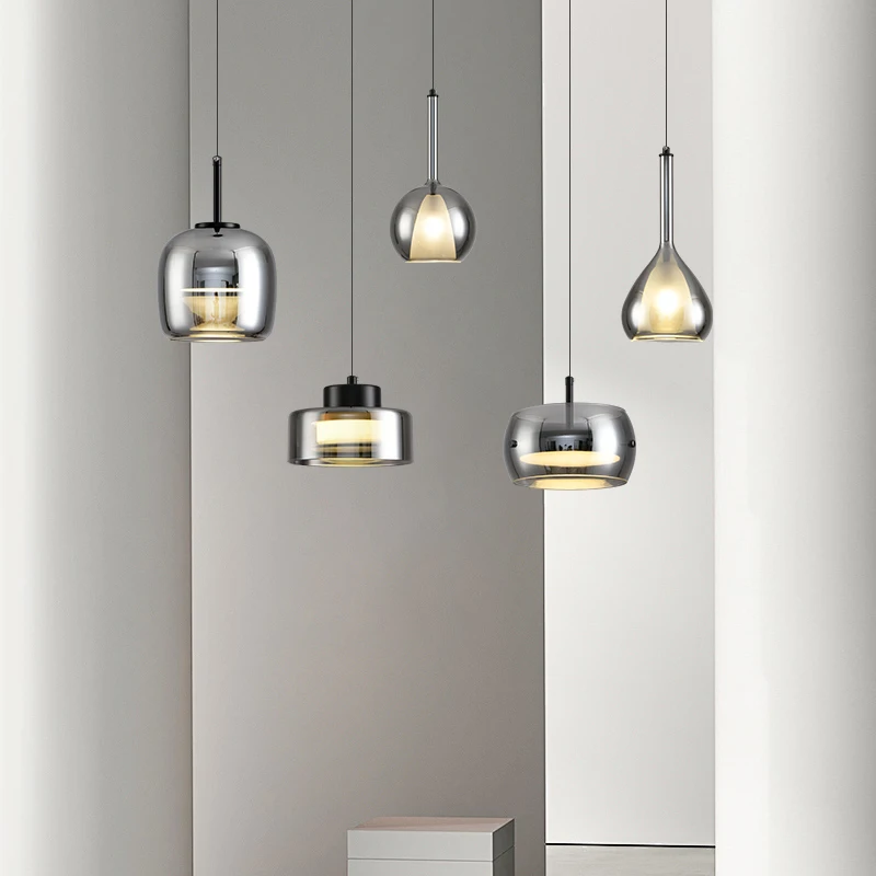 Bedhead Grey Grass Pendant Light Minimalist Hallway Light Entrance Pendant Light High-end Bedroom Dining Room Hanging Line Light