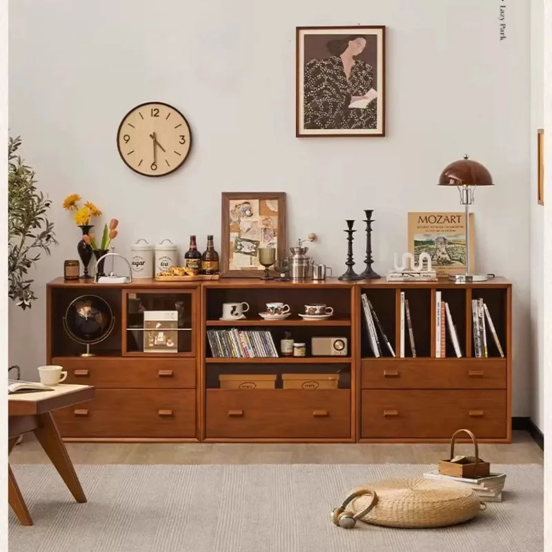 wood bookcase Nordic retro free combination cabinet living room home TV cabinet low  display cabinet locker