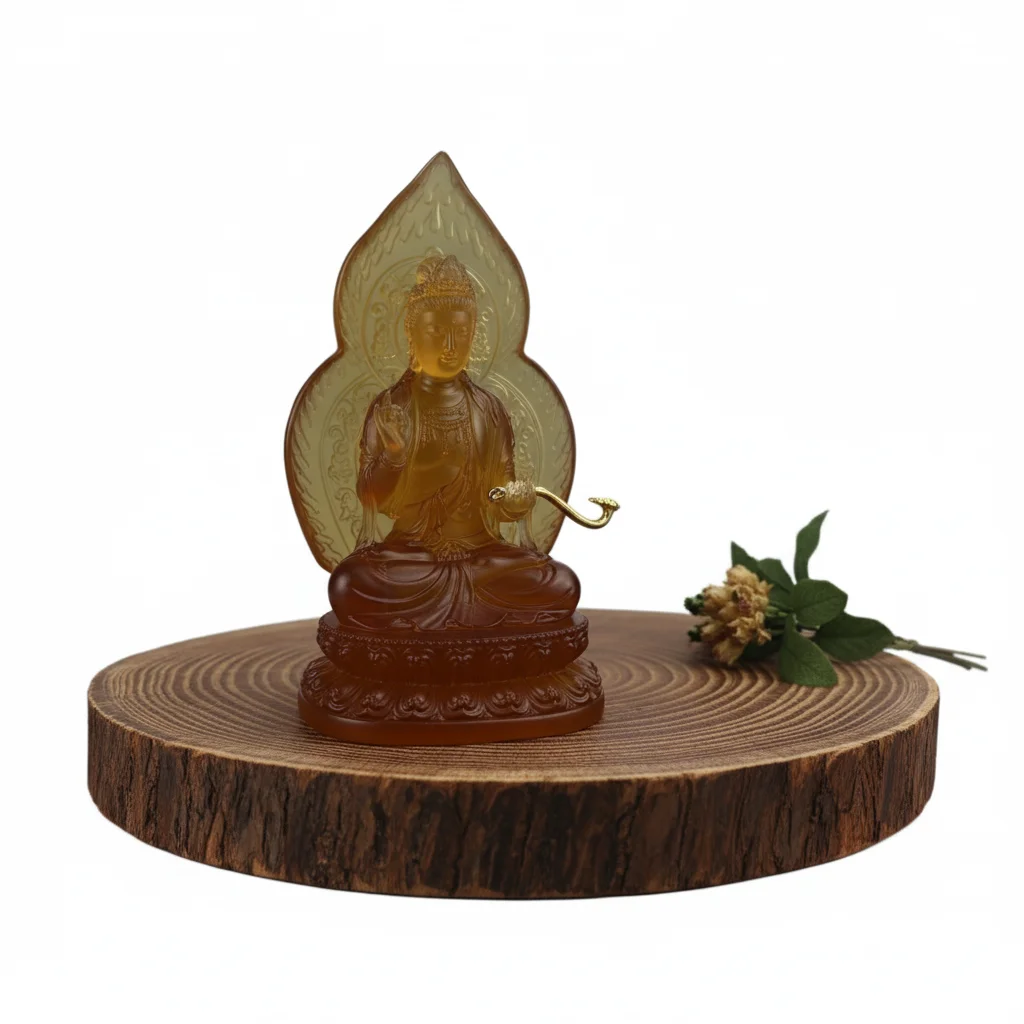 *&r Handcarved Sacred Samantabhadra Bodhisattva Statue Crystal Glass (Lost-Wax Process) Buddhist Altar Art Shrines Jiangsu