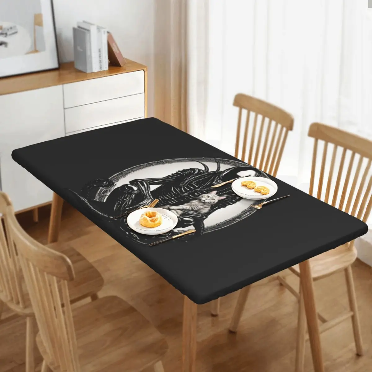 Xenomorph And A Cat Customized Rectangular Tablecloth Waterproof Table Cover for Festival Party Decorations Table Cloth