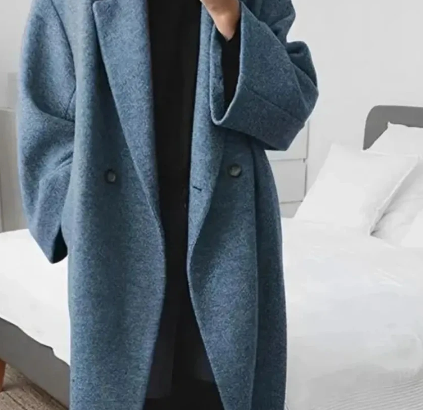 

Cardigan Jacket Elegant Women's Woolen Jacket with Turn-down Collar Double Button Closure for Commuting Suit Jackets