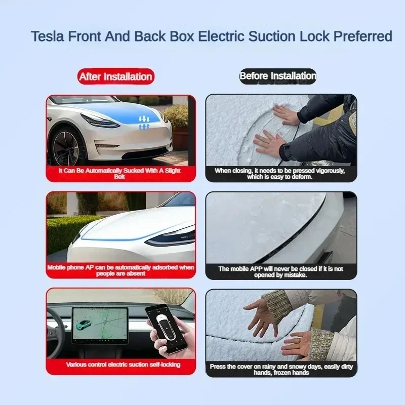 For Tesla Model 3/Y Car Frunk Soft Closing Lock Front Trunk Auto Close Electric Cover Automatic Lock Closer  2021 2023 2024