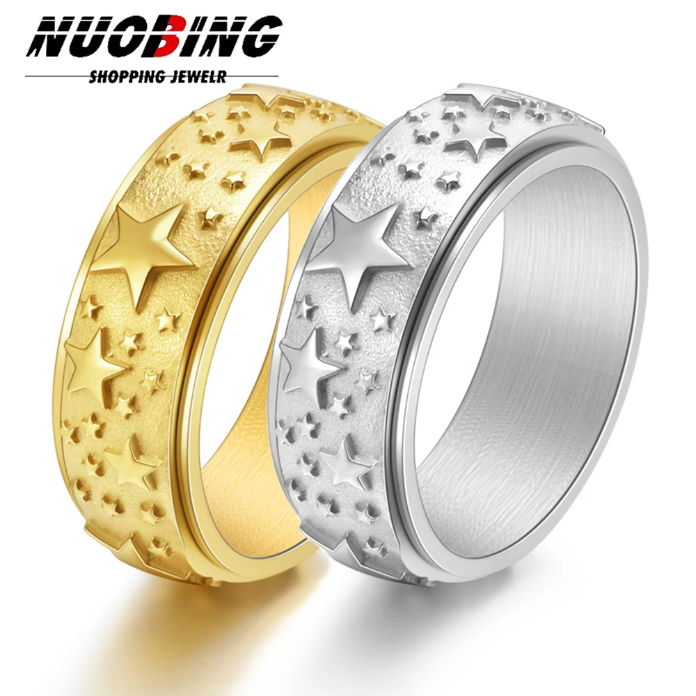 

Spinning Anxiety Relaxing Ring With Star And Moon For Women Stainless Steel Rotate Freely Fidget Spinner Rings Bohemia Jewelry