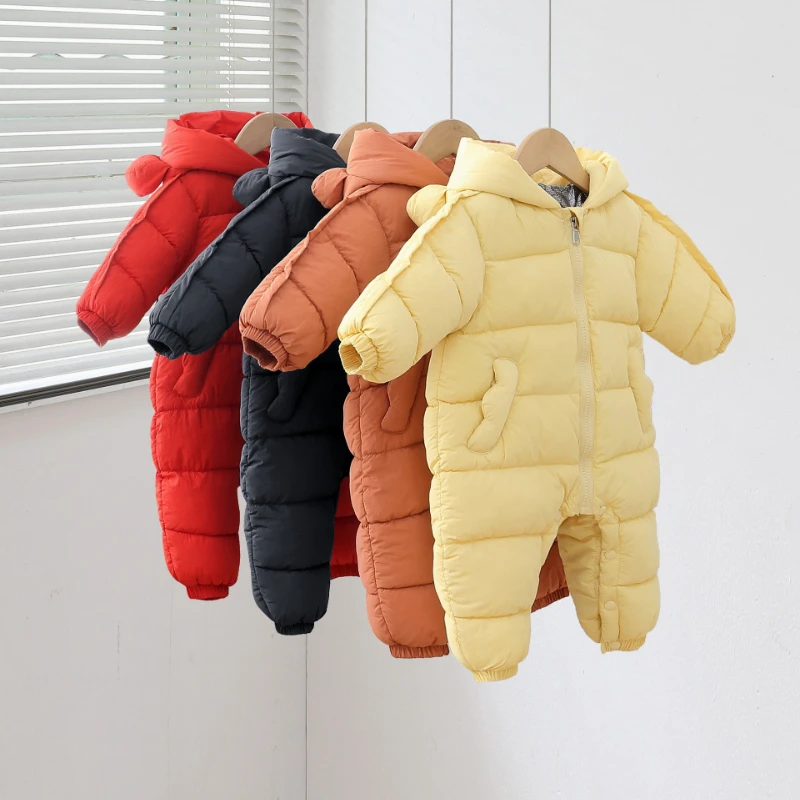 2026 Winter New Hot Selling Hoodie Cute Ears Solid Color Plus Cotton Thickened One Piece Climbing Suit