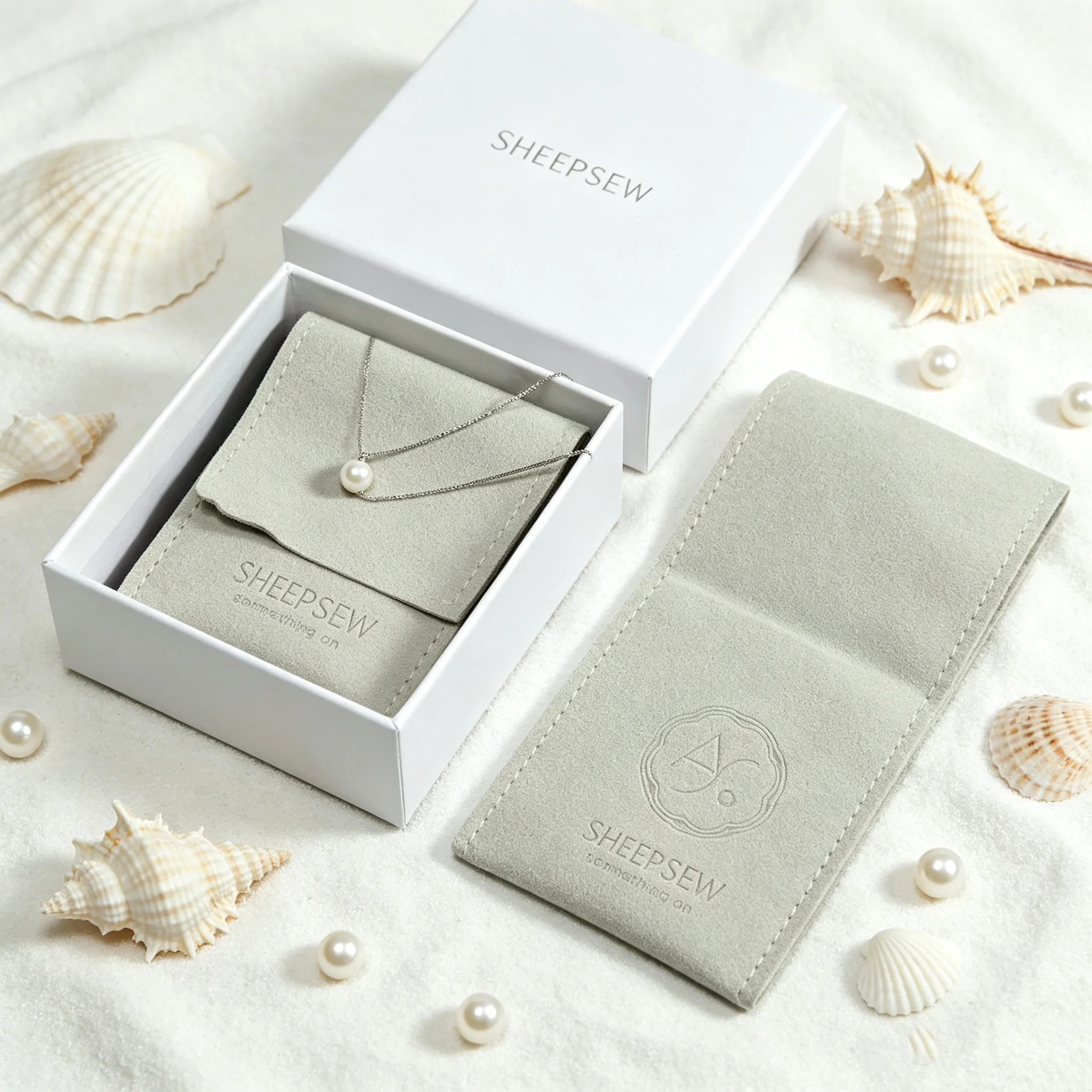SHEEPSEW Wholesale Custom Logo Handmade Jewelry Packaging Kit Magnetic Microfiber Envelope Pouches Matching Necklace Display Car