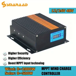 Wind And Solar Hybrid Controller Wind 2000W Solar 500W 12V 24V 48V With 0-2KW Wind Turbine MPPT Controller LED Display Boost