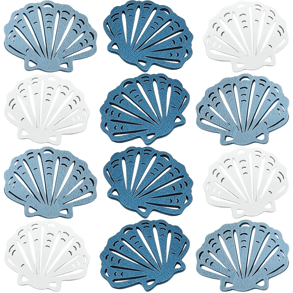 

12pcs Wooden Scallop Decor Wall Hanging Ocean Home Decor Coastal Room Decoration Marine Wood Pieces For Living Room Bedroom Café