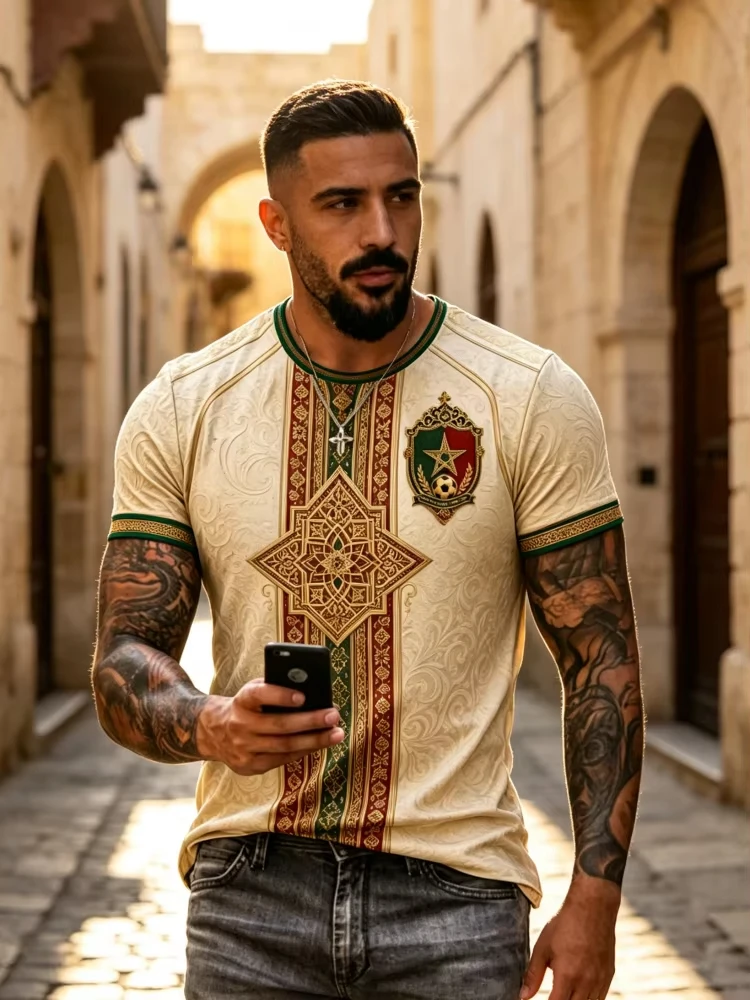 2026 Summer New Morocco Islamic 3D Printed Football Jersey Sport Daily Training Quick Drying Breathable T-shirt Family Kids Tees