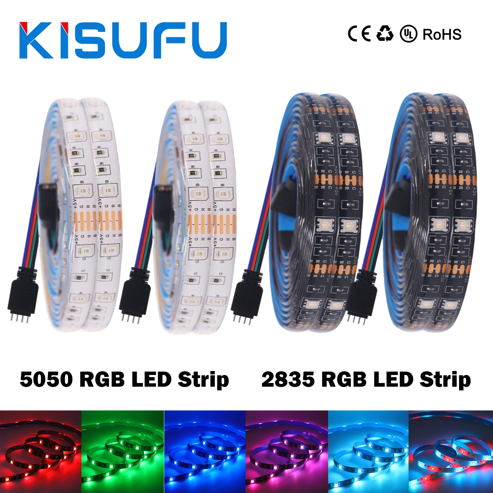 5V 5050 2835 RGB LED Strip Light White Black PCB IP21 IP65 Waterproof 5m 4m 3m 2m 1m 0.5M Flexible Adhesive Tape TV Room Decor