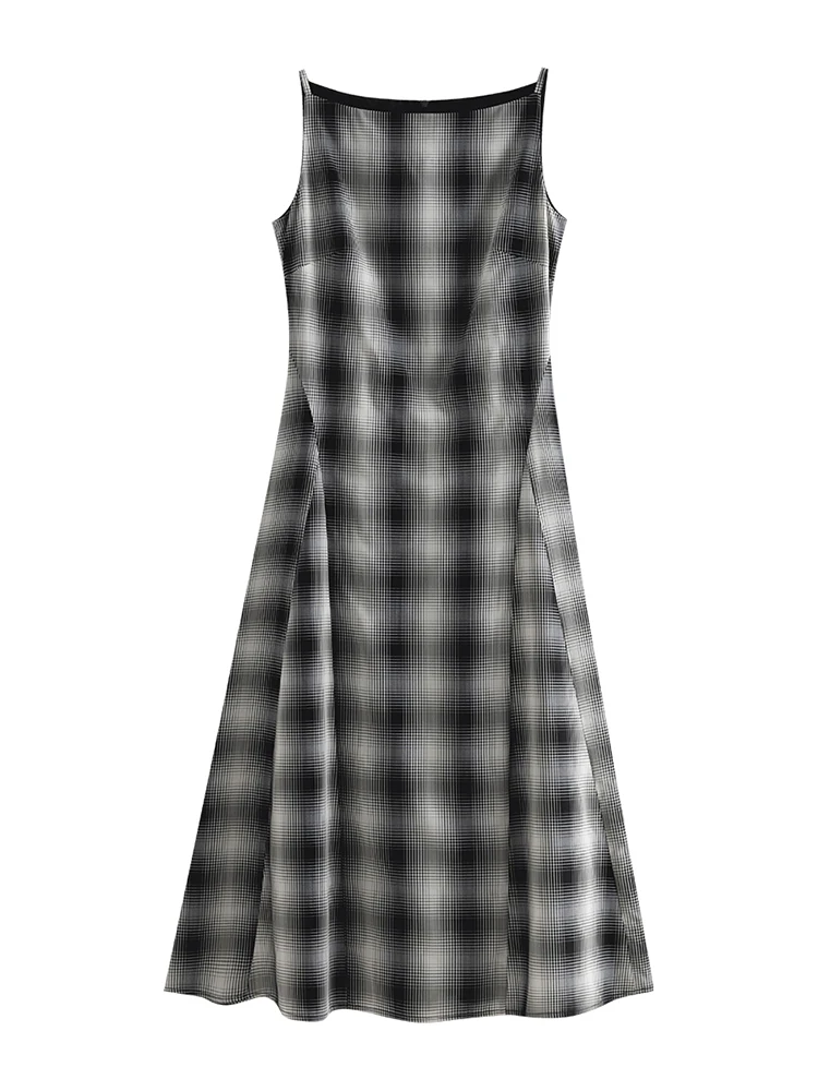 ZIQIAO-Vestido xadrez curto sem mangas para mulheres, um ombro, plissado, 20% acetato, vestidos longos, 2 camadas, 24ZQ92280, 24ZQ92238