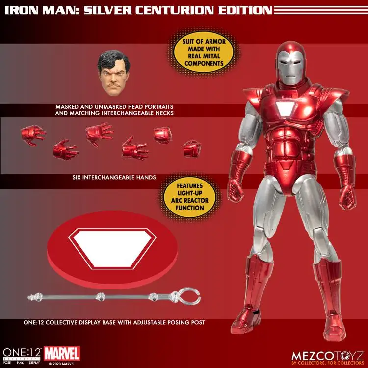 Mezco 1/12 Iron Man Sliver Centurion Edition Movable Figurine Anime Marvel Super Hero Delicate 6