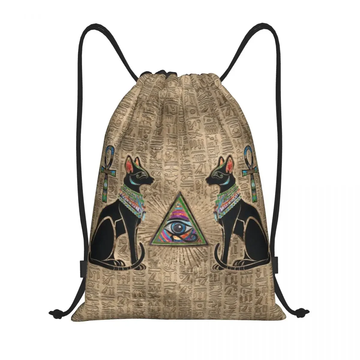 Egyptian Cats And Eye Of Horus Drawstring Backpack Sports Gym Bag for Women Men Ancient Egypt Training Sackpack