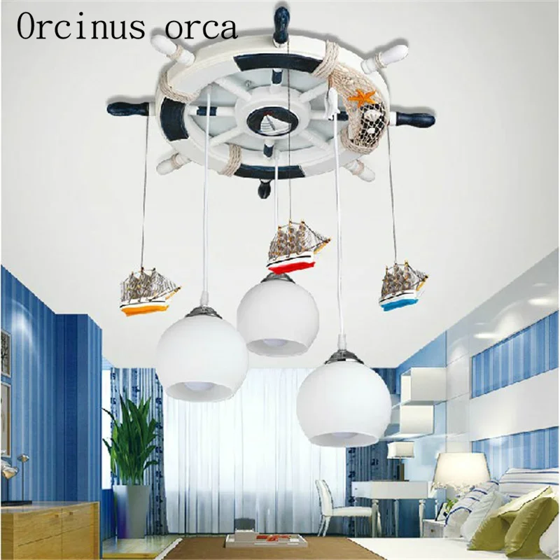 

Mediterranean boat rudder chandelier children bedroom LED chandelier cartoon creative personality lighting free shipping