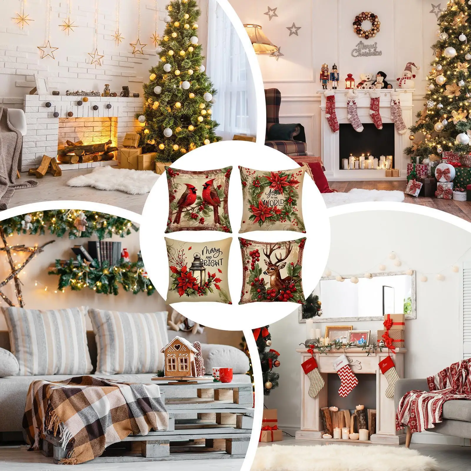 Christmas Pillow Covers 18x18 Inch Linen Linen Couch Cushion Holiday Pillow Covers For Sofa Bed Farmhouse Winter Bedroom Living