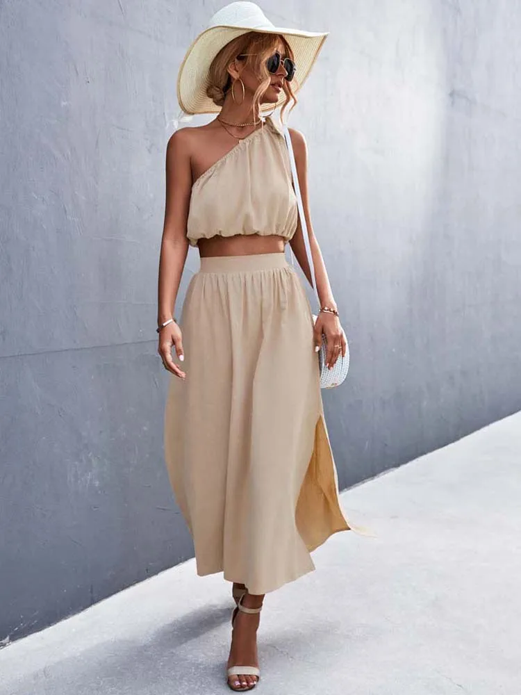 2023 Summer Two Piece Skirt Set Women Elegant Skirt and Top Set Off Shoulder Matching 2 Piece Skirt Sets Women Outfits