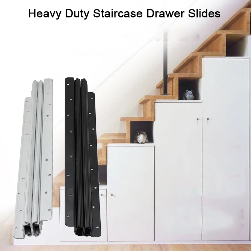 1Pair Heavy Staircase Drawer Slide Bottom Fix Drawer Runners Full Ball Bearing Track Stairs Runner Rail Drawer Hardware FG905