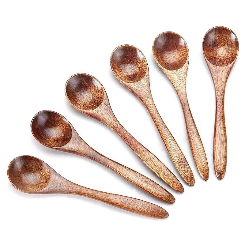 Colher De Madeira Pequena Para Cozinhar, Colher De Condimentos Pequenos, Mini Colher De Mel De Madeira Para Uso Diário, 6PCs