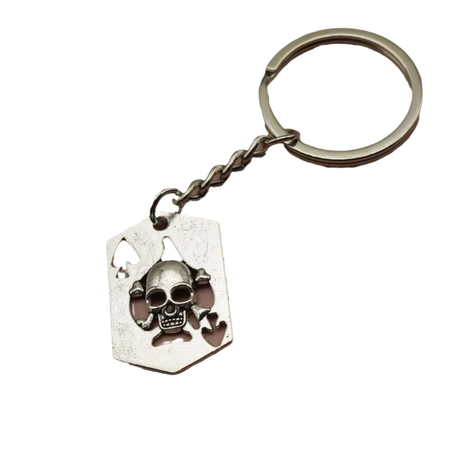 Fashion Trendy Spade A Skull Poker Keychain Minimalist Key Ring Personalized Hip Hop Accessory for Men