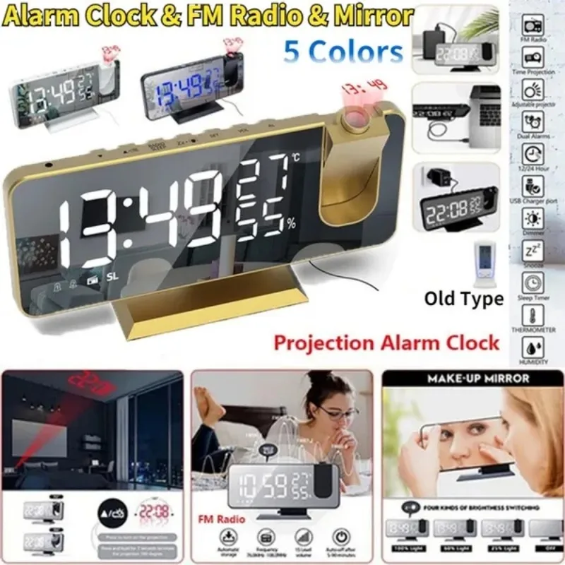 

NEW Upgraded Projection Alarm Clock for Bedroom,Projector,Ceiling Clock with Digtal LED Temperature Humidity Display & Dimmer