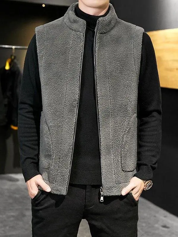 

Мужской кожаный жилет оверсайз на осень-зиму, двусторонний, теплый, повседневный, для работы, с высоким воротником, стандартный размер L...