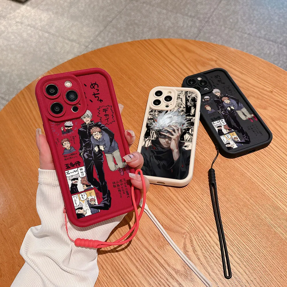 Anime Jujutsus Kaisens Satoru Gojo Phone Case For IPhone 15 14 13 12 11 Pro Max Mini XR XS X 7 8 Plus Soft Cover With Hand Strap