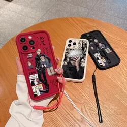 Anime Jujutsus Kaisens Satoru Gojo Phone Case For IPhone 15 14 13 12 11 Pro Max Mini XR XS X 7 8 Plus Soft Cover With Hand Strap