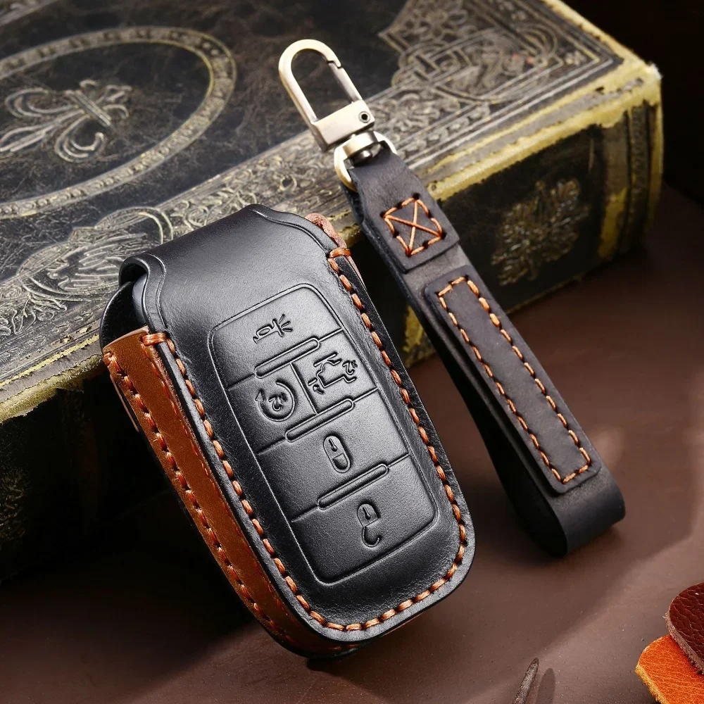 Leather Car Key Cover Case For Dodge RAM 1500 RAM1500 RAM2500 TRX 2021 2020 For Chrysler Couve Dodge Jeep Grand Cherokee