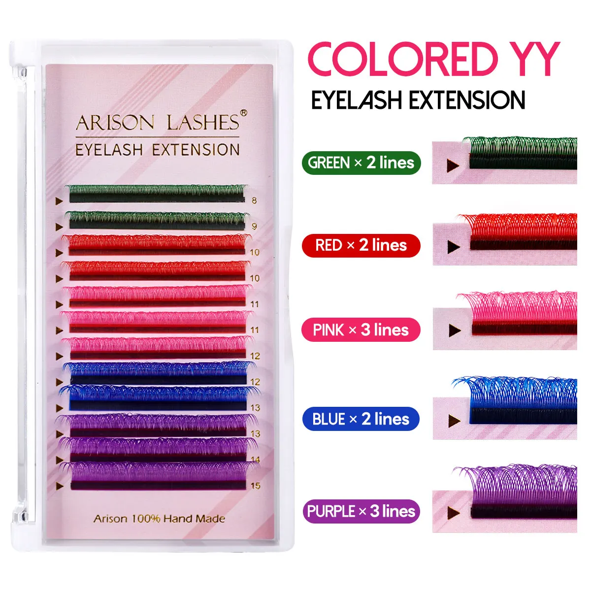 Arison 12 Rows YY Eyelashes Colorful False Eyelashes Fake Lashes Professional Makeup Tools