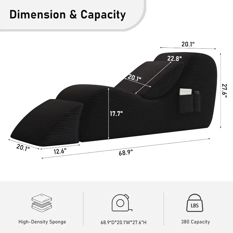 Ergonomic adult indoor yoga lou nge chair with side pocket waist pillow and living room or hotel ottoman