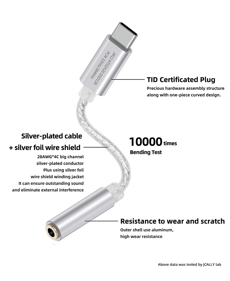 JCALLY JM12 tipo C USB C DAC Chip KT02H20 32bit/384KH DSD128 adattatore Audio digitale con conduttore placcato argento