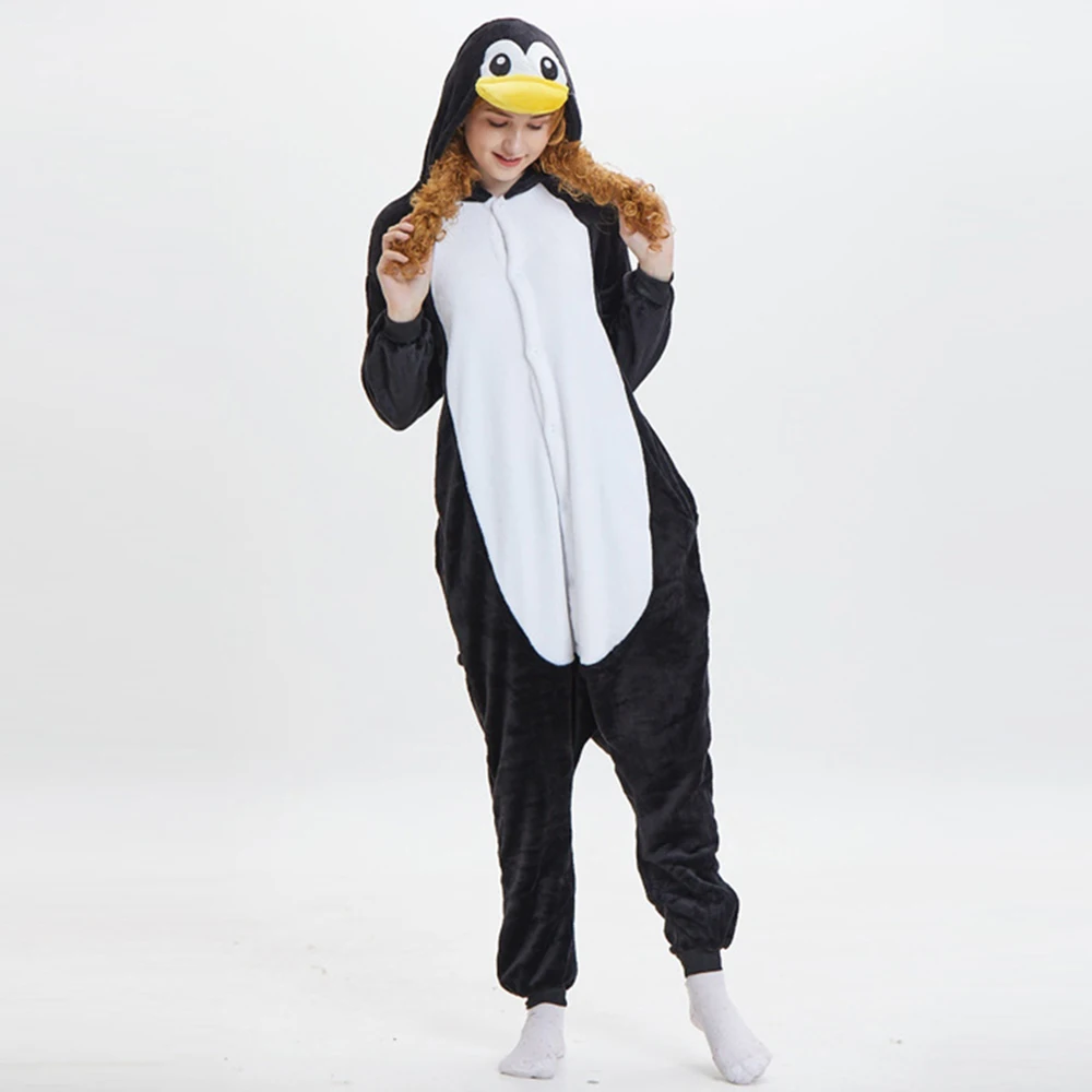 Animal Onesie for Adults Kids Parent-Child Sleepwear Penguin Cosplay Halloween Costume Christmas One Piece Pajamas for Women Men