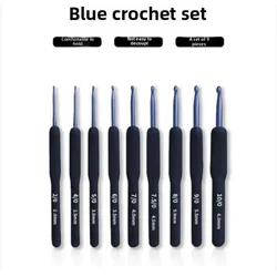 New soft handle crochet blue set, blue hook head aluminum crochet 9 blue handle crochet set