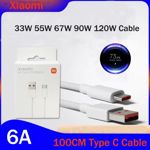 Оригинальный зарядный кабель Xiaomi 33 Вт 55 Вт 67 Вт 90 Вт 120 Вт 6A Usb Type-C, кабель для быстрой зарядки для Mi 14 13 12 11 Pro Ultra Redmi K30 K50 K60S