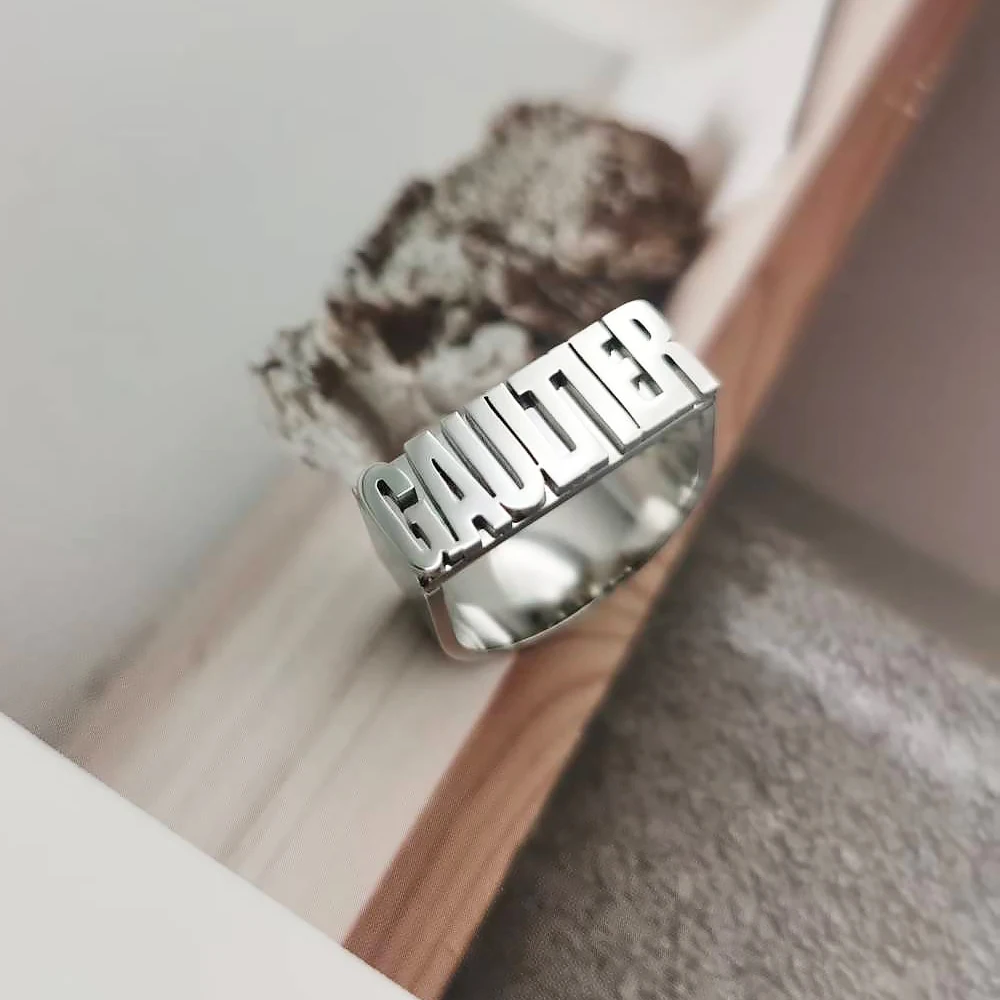 Custom Chunky Ring Men Women Gold Initial Ring Personalized Name Ring Good Quality Stainless Steel Jewelry Wholesale Bulk Orders