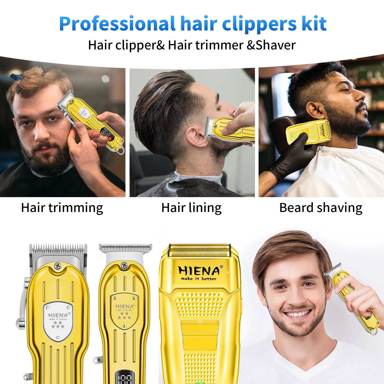HIENA Hair Cutting Kit with LED Display USB, Gifts for Men Hair Clippers Set for Men Professional Barber Kit for Hair Cutting Cordless Rechargeable Clippers and Trimmers Set - view 6