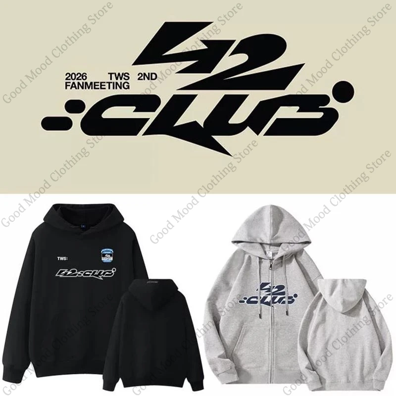 

Худи TWS K-pop Fashion 2026, толстовка TWS 2ND FANMEETING 42 CLUB, уличная одежда унисекс, трендовая, высококачественная, хлопковая, на молнии