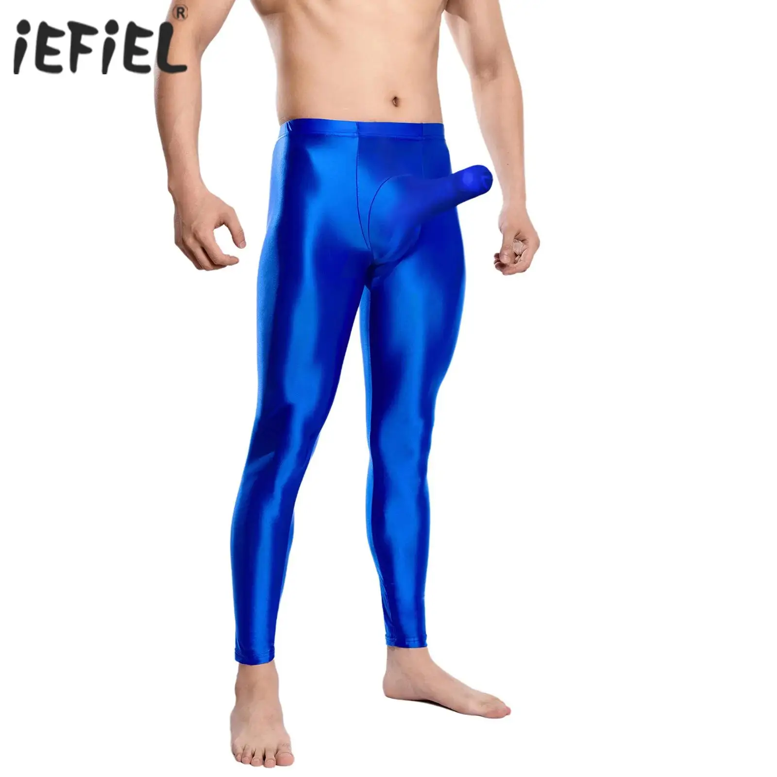 Lingerie masculina calças justas brilhantes ver através de leggings sexy cintura elástica bainha bolsa calças elásticas yoga sportwear