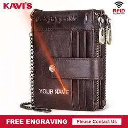 Genuine Leather Classic Wallet for Men RFID Blocking Card Holder Purse Short Male Money Bag with Zipper Coin Pocket