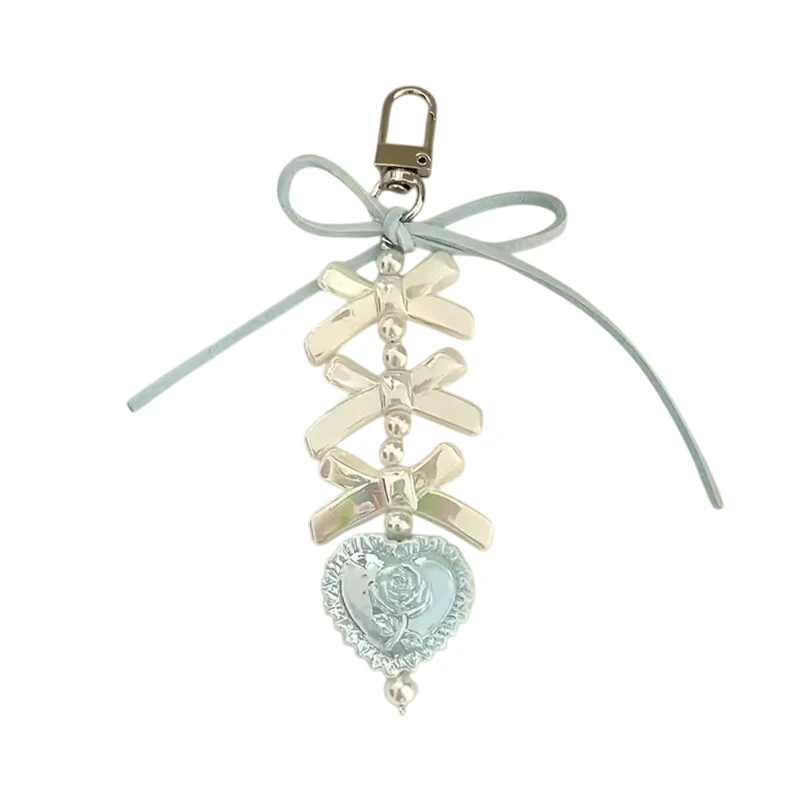 Zoete hartvorm hanger sleutelhanger boog lint kralen sleutelhanger voor vrouwen telefoon lanyard rugzak decoratie accessoires geschenken