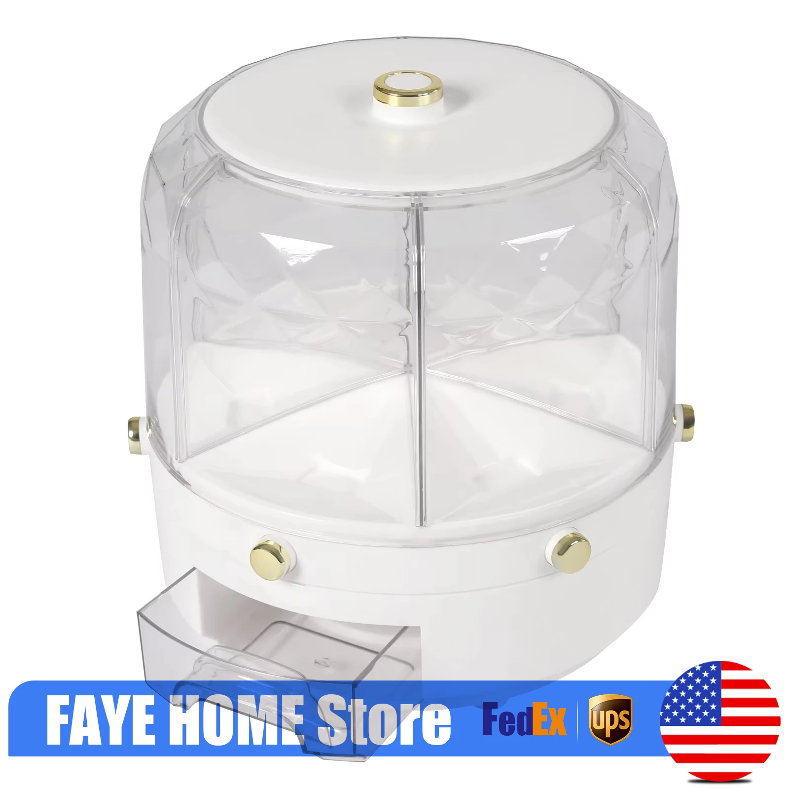 

6 in 1 360° Rotating Grain Cereal Dispenser Storage Box Kitchen Rice Container