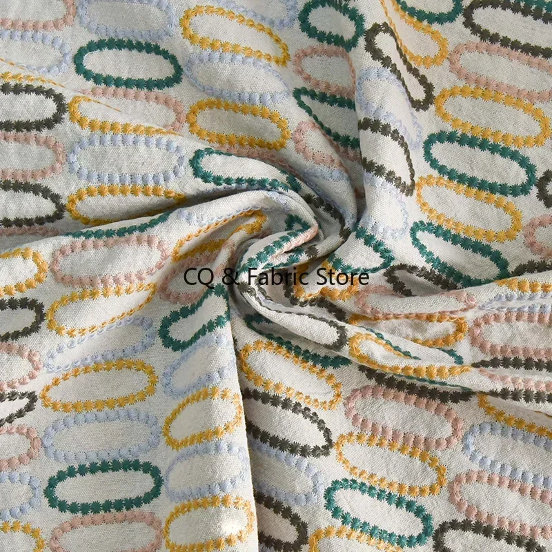 3D Oval pattern Embroidery Cotton Linen Fabric For Cloth Clothing Handmade Fabric DIY Sofa pillows, home decoration