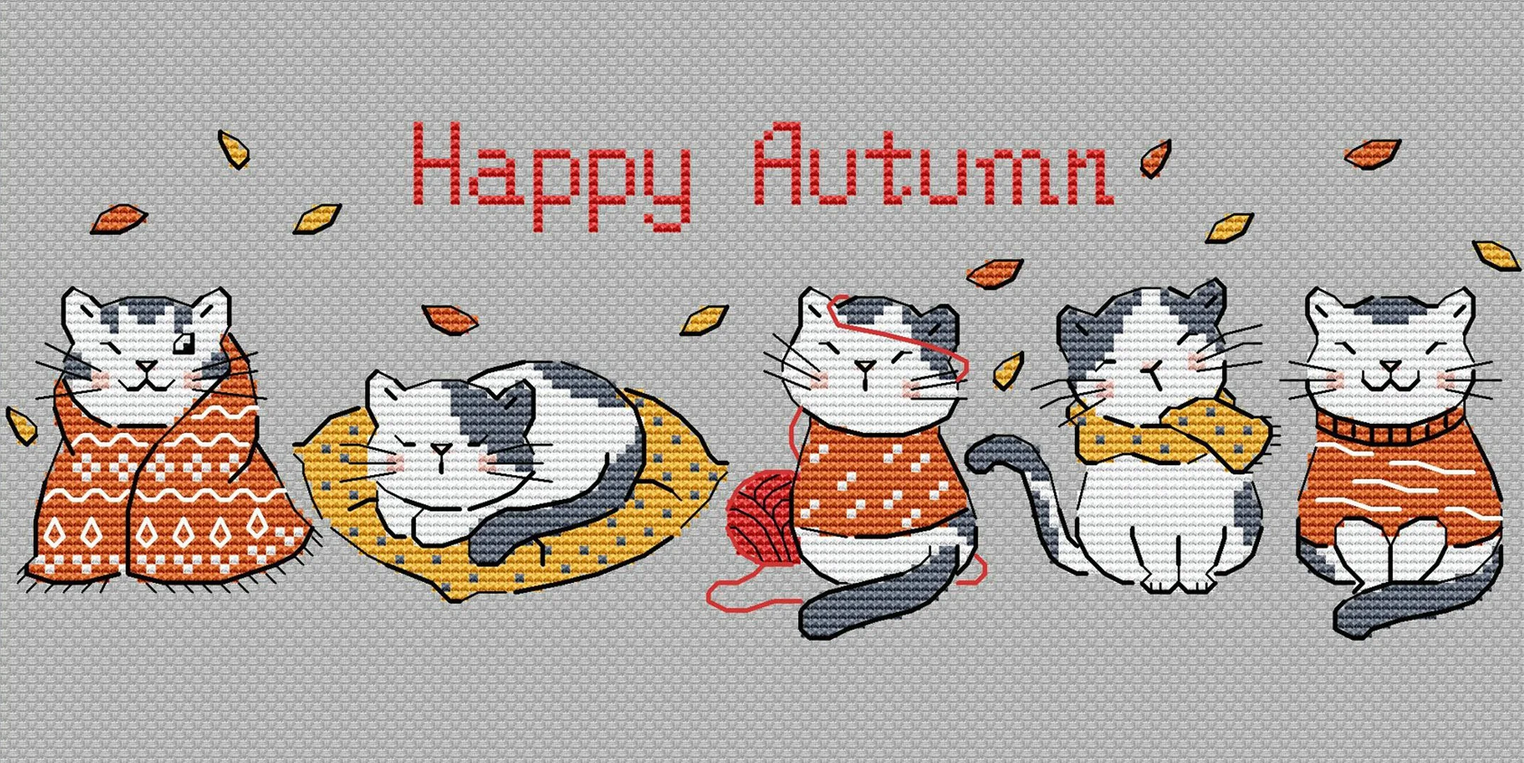 DIY Embroidery Cross Stitch Kits, Cotton Needlework Canvas, Cats Happy Autumn, 40-20, 2024