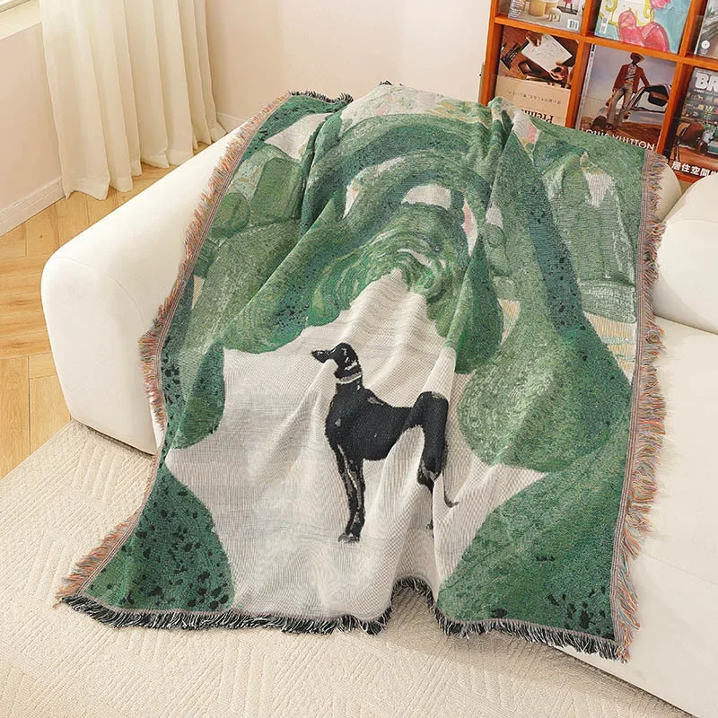 Green Art Decorative Throw Blanket Jacquard Craftsmanship Home Decor Artistic Tapestry for Living Room Bedroom Drop shipping