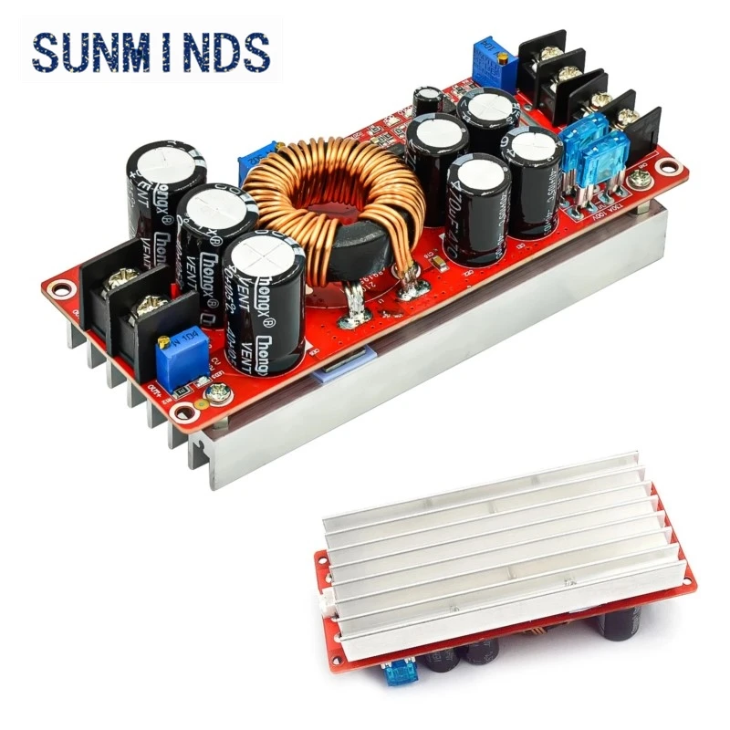 1pcs 1200W 20A DC Converter Boost Step-up Power Supply Module IN 8-60V OUT 12-83V With Heat Sink 1200 W 12V to 24V 48V